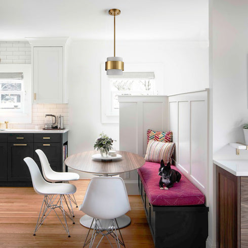 Modern Brass Pendant Light with Frosted Glass Shade Hanging Rod